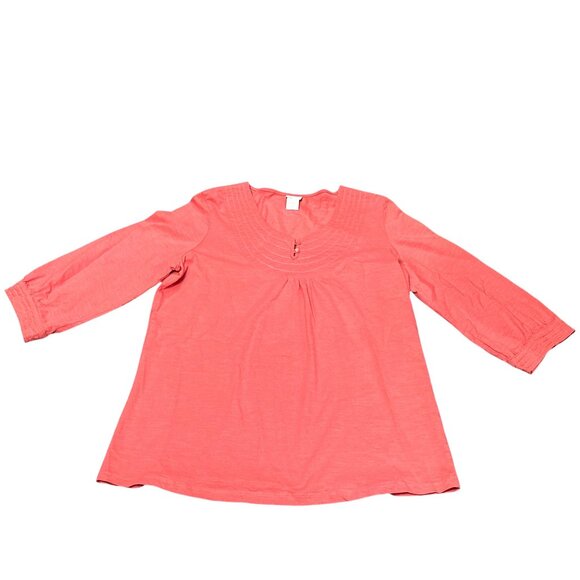 Adrian Delafield Salmon Pink Cotton Tunic Top With Button Front Scoop Neck Large - Picture 10 of 10